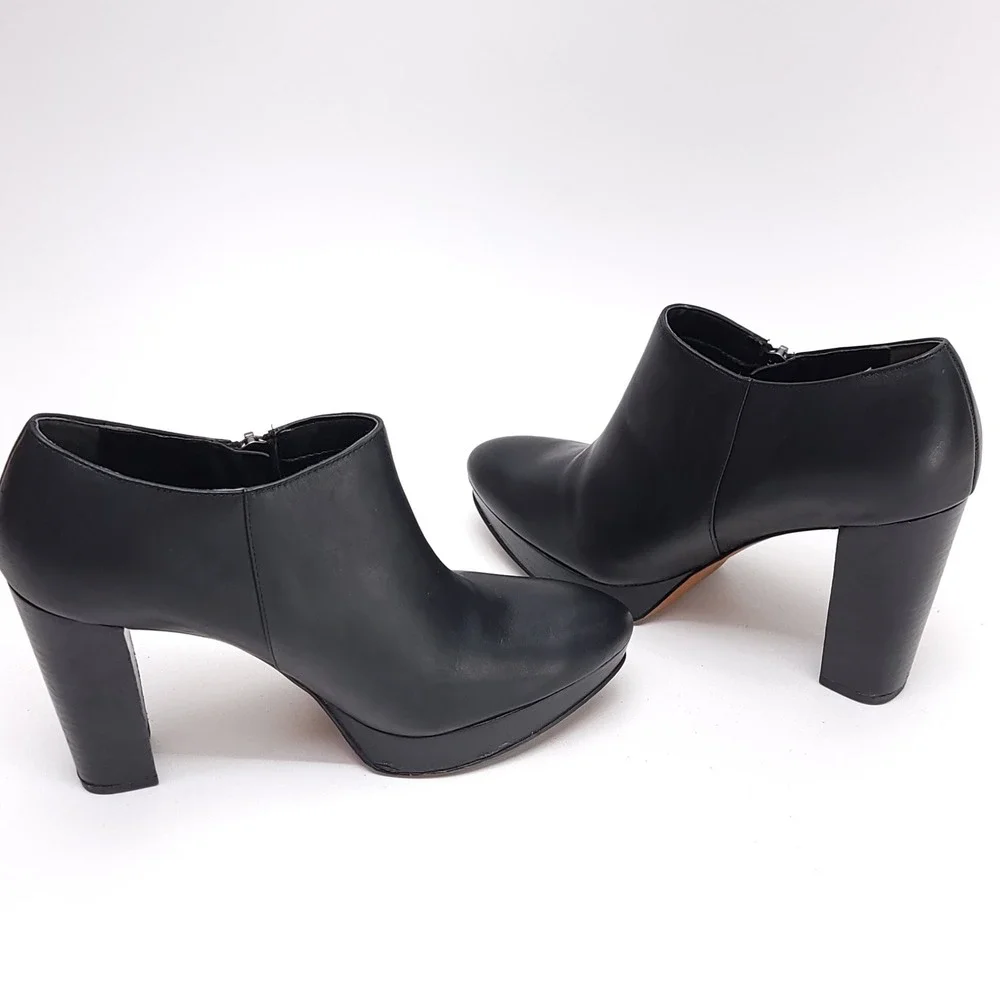 Franco Sarto Sheila Black Leather Platform Block Heel Ankle Boots 8M
